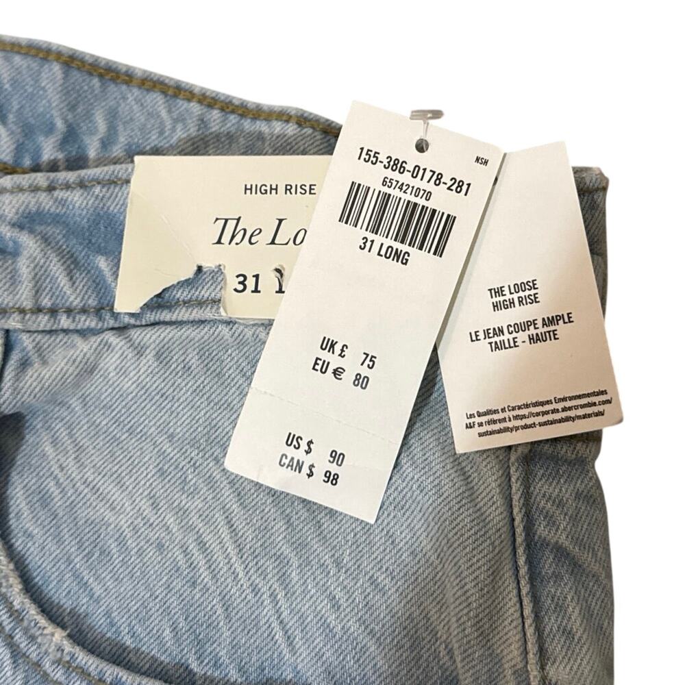 NWT Women's Size 12L/31 Abercrombie & Fitch The Loose High Rise Light Wash Jean - Picture 5 of 7